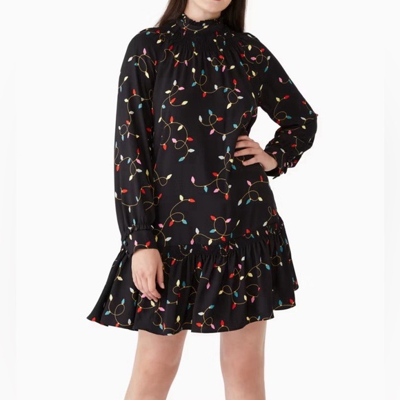 Kate Spade New York Black String Lights Shift Mini Dress Size Extra Large - Picture 1 of 16